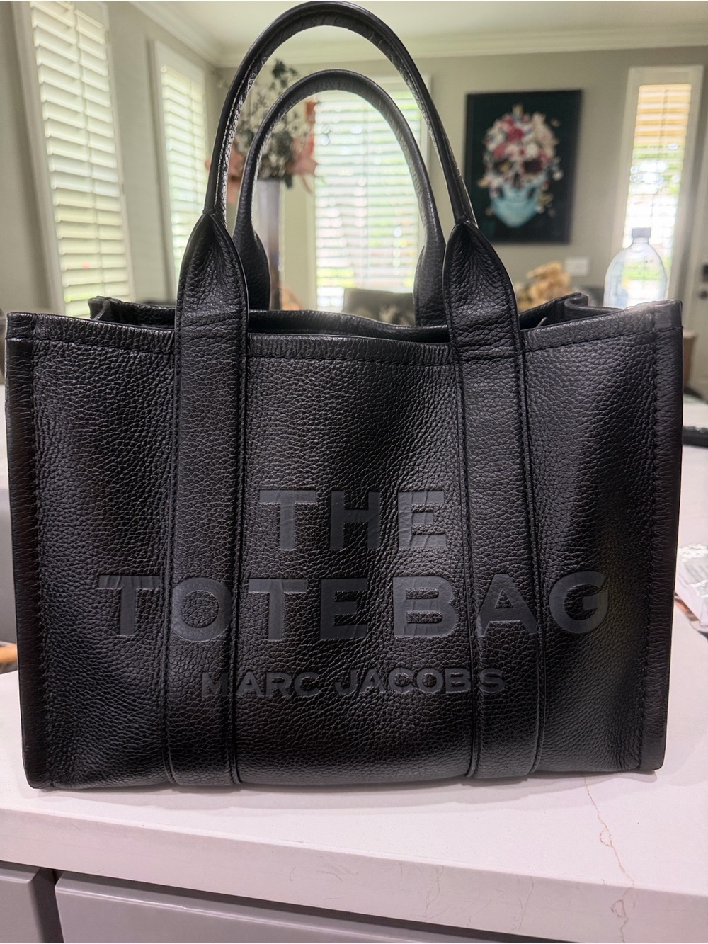 Marc Jacobs Black Pebbled Leather Tote with Embossed Logo
